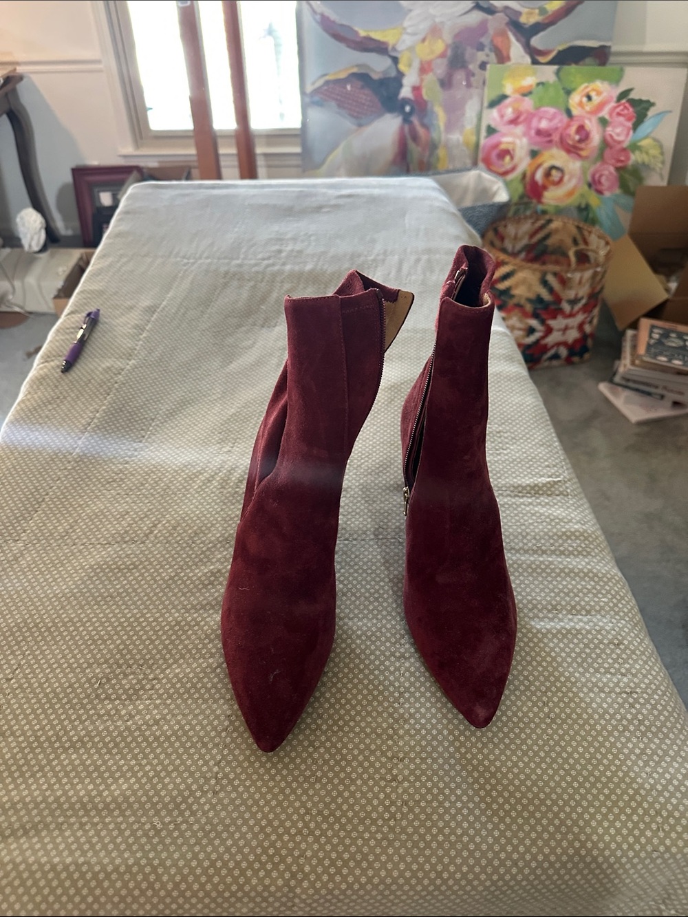 Madewell Wine Suede Pointed Ankle Booties